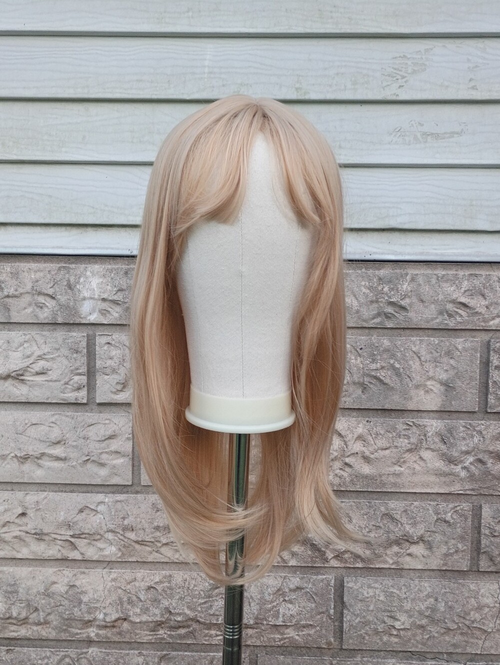 Long Blonde Synthetic Wig with Soft Bangs